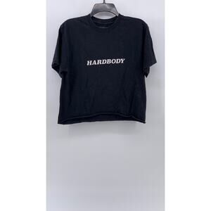 HARDBODY Women's Black Logo Crewneck Short Sleeve Cut-Off Cropped Top SZ S